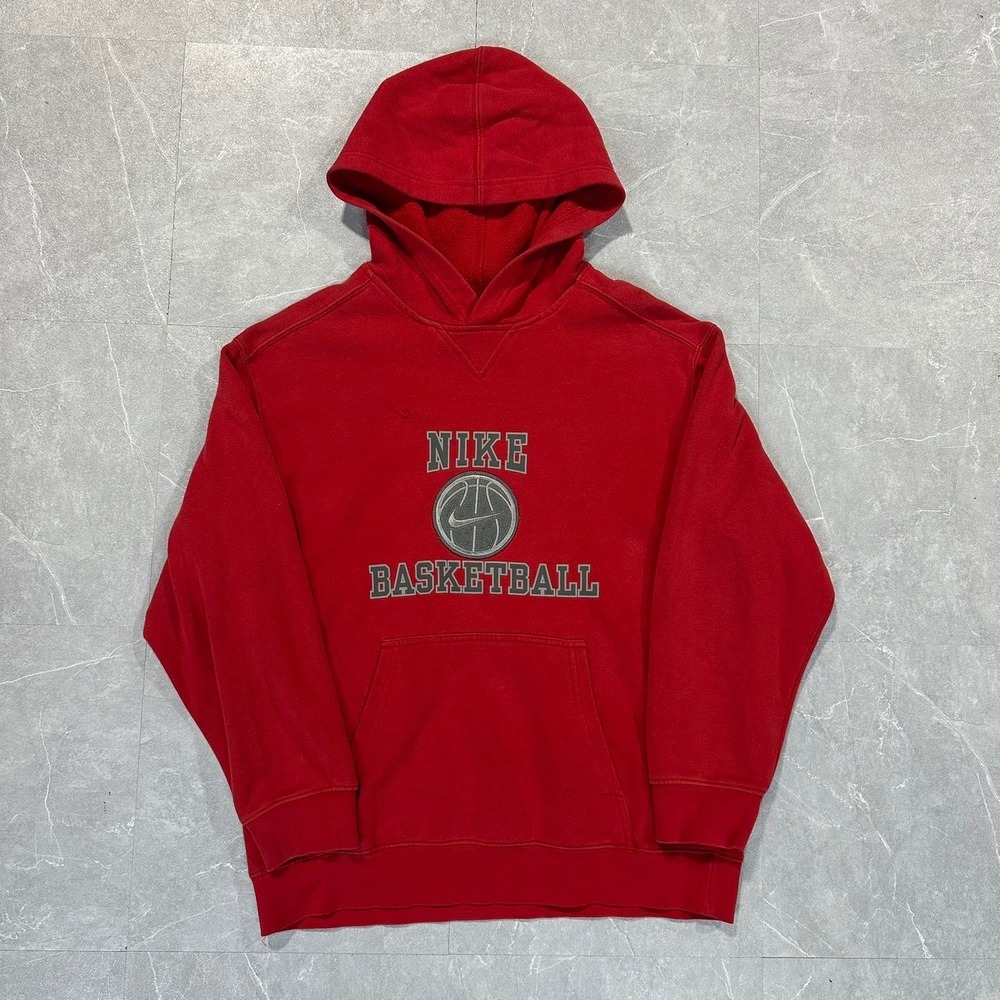 Nike Basketball Hoodie Red Kids Large L Center Logo Fleece Sweatshirt